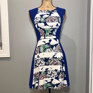 French Connection Blue & White Floral Fit-and-Flare Dress